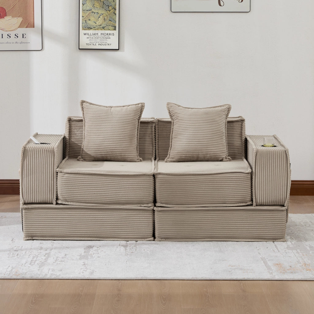 Divano Letto 2 Posti con Poggiapiedi e Cuscini ¨C MINIMAL ¨C Tessuto