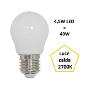 LAMPADINA SFERETTA A LED 4,5W LUCE CALDA 2700K 470 LUMEN E27 BOT