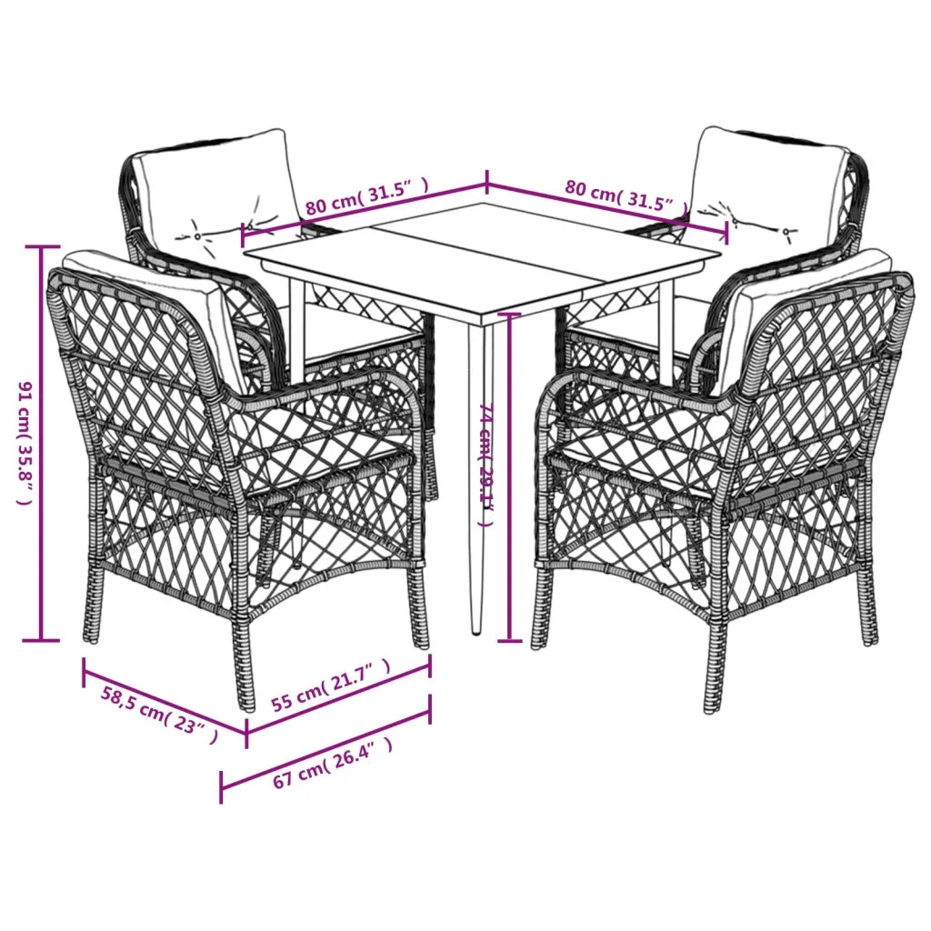 Set da Pranzo da Giardino 5 pz con Cuscini Beige in Polyrattan 3212139