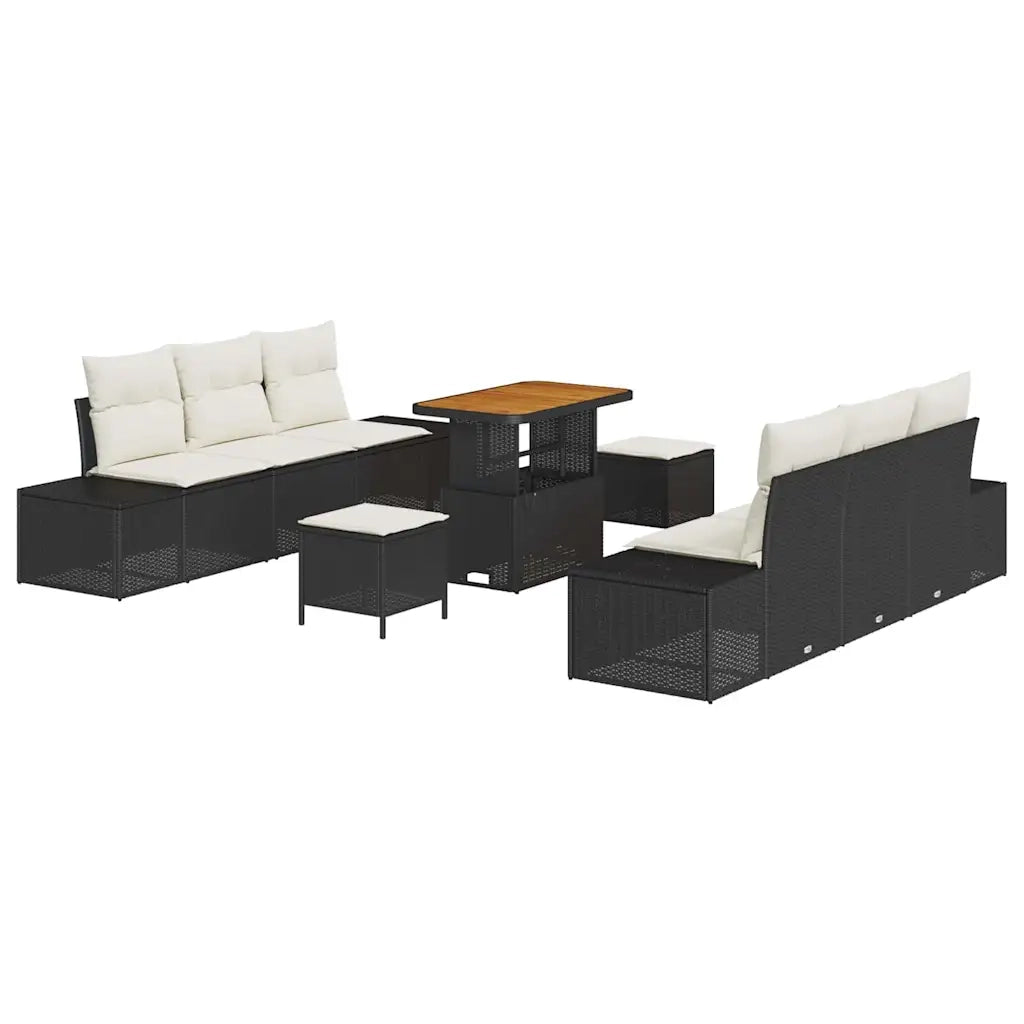 Set Divano da Giardino con cuscino 9 pcs Nero polyrattan