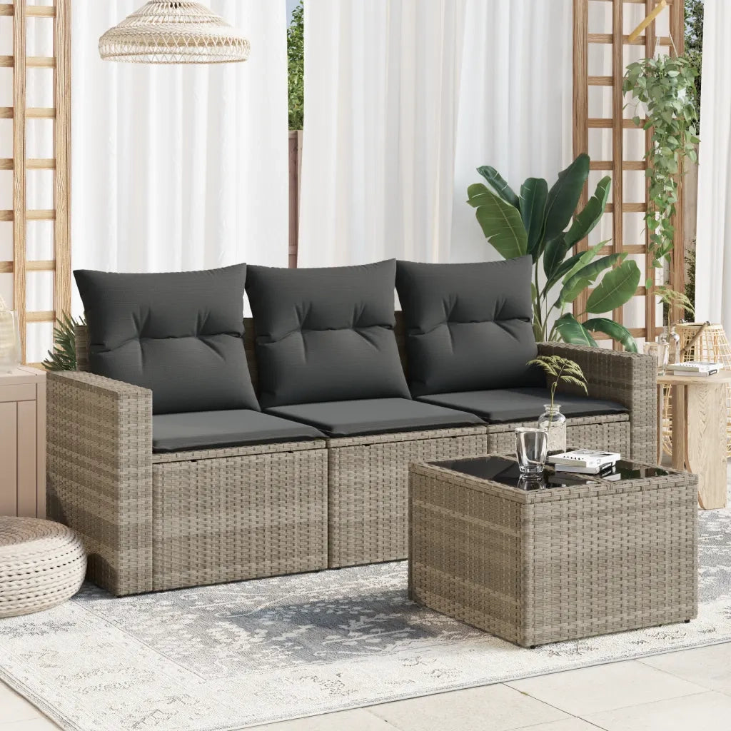 Set Divano da Giardino 4pz con Cuscini Grigio Chiaro Polyrattan 3218662