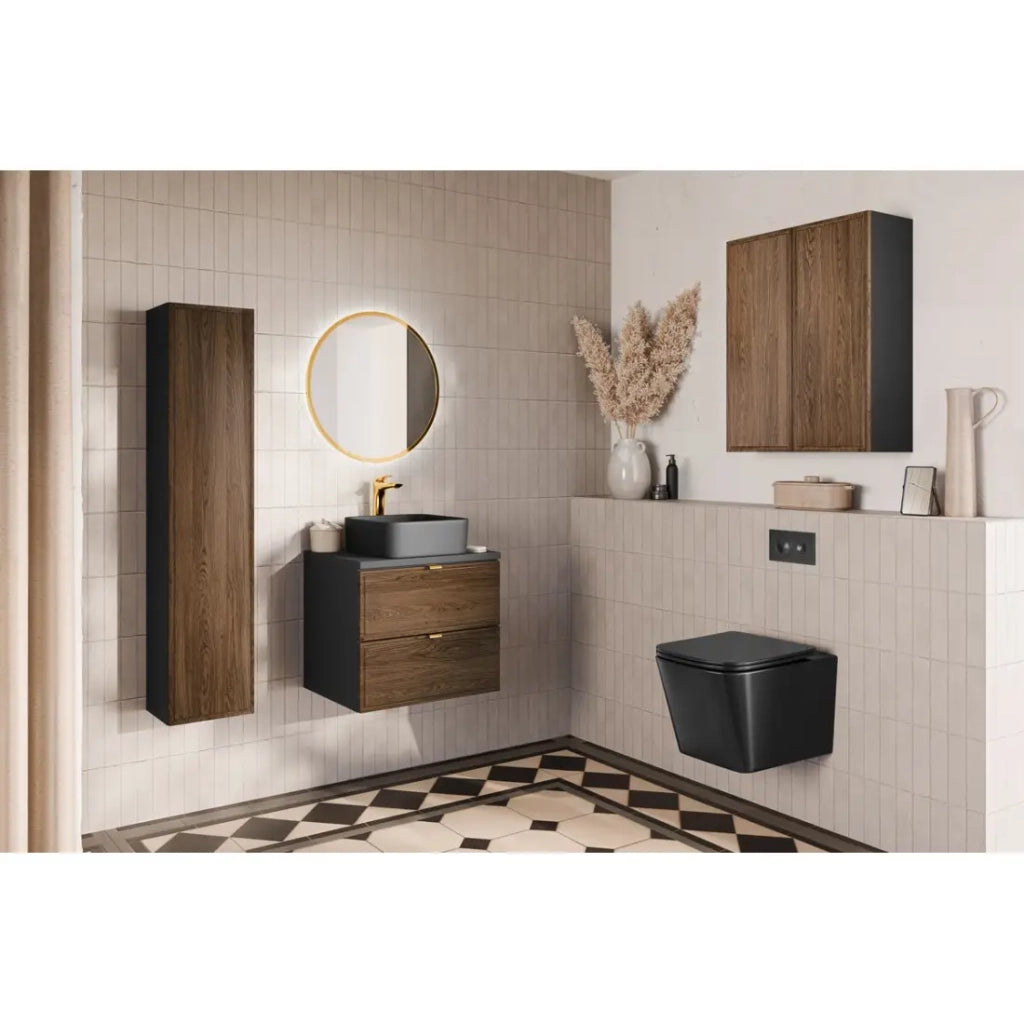 Mobile sotto lavabo SAVIA 60 cm marrone e nero – 2 cassetti – sospesi