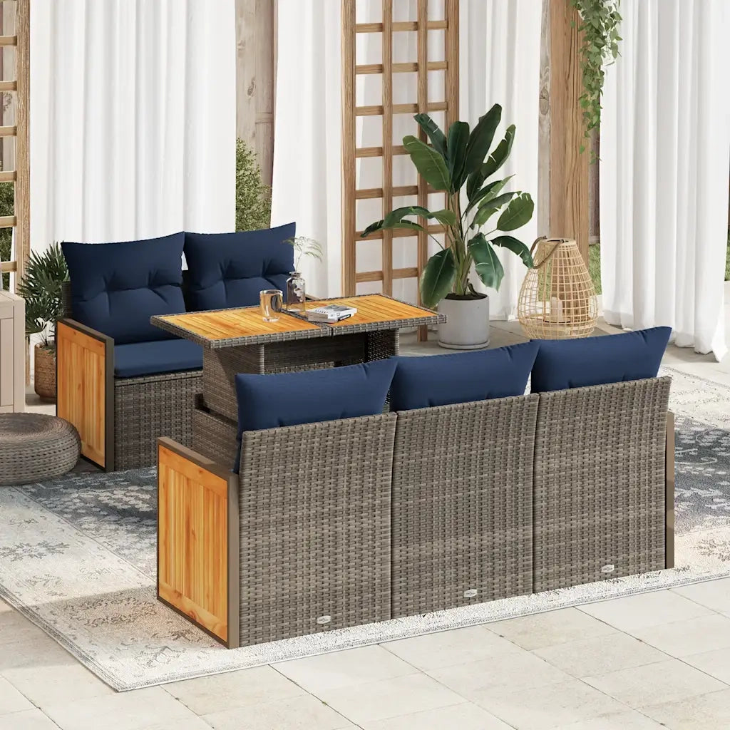 Set Divano da Giardino 6pz con Cuscini Grigio Polyrattan Acacia 3327666