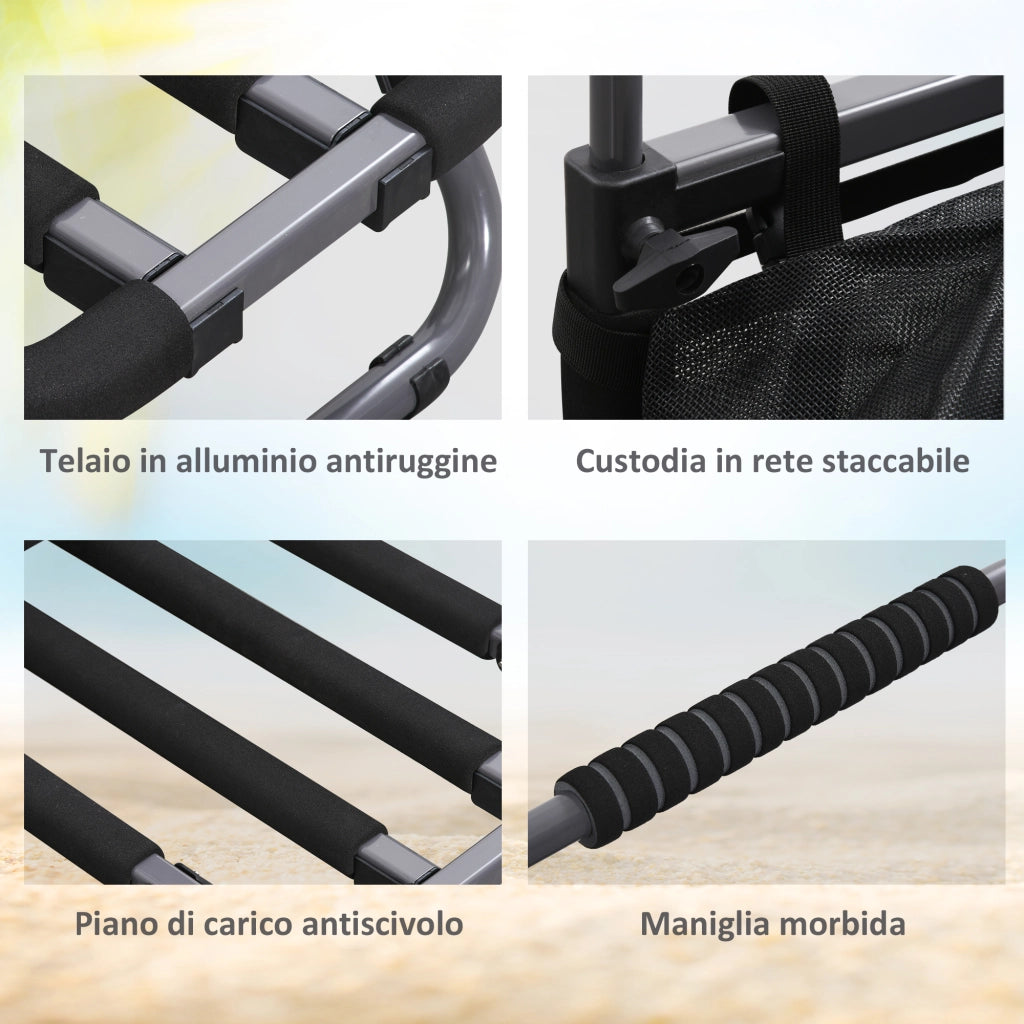 Carrello da Spiaggia Pieghevole con Tasca in Rete ¨C Minimal ¨C Grigio 82x67x81 cm