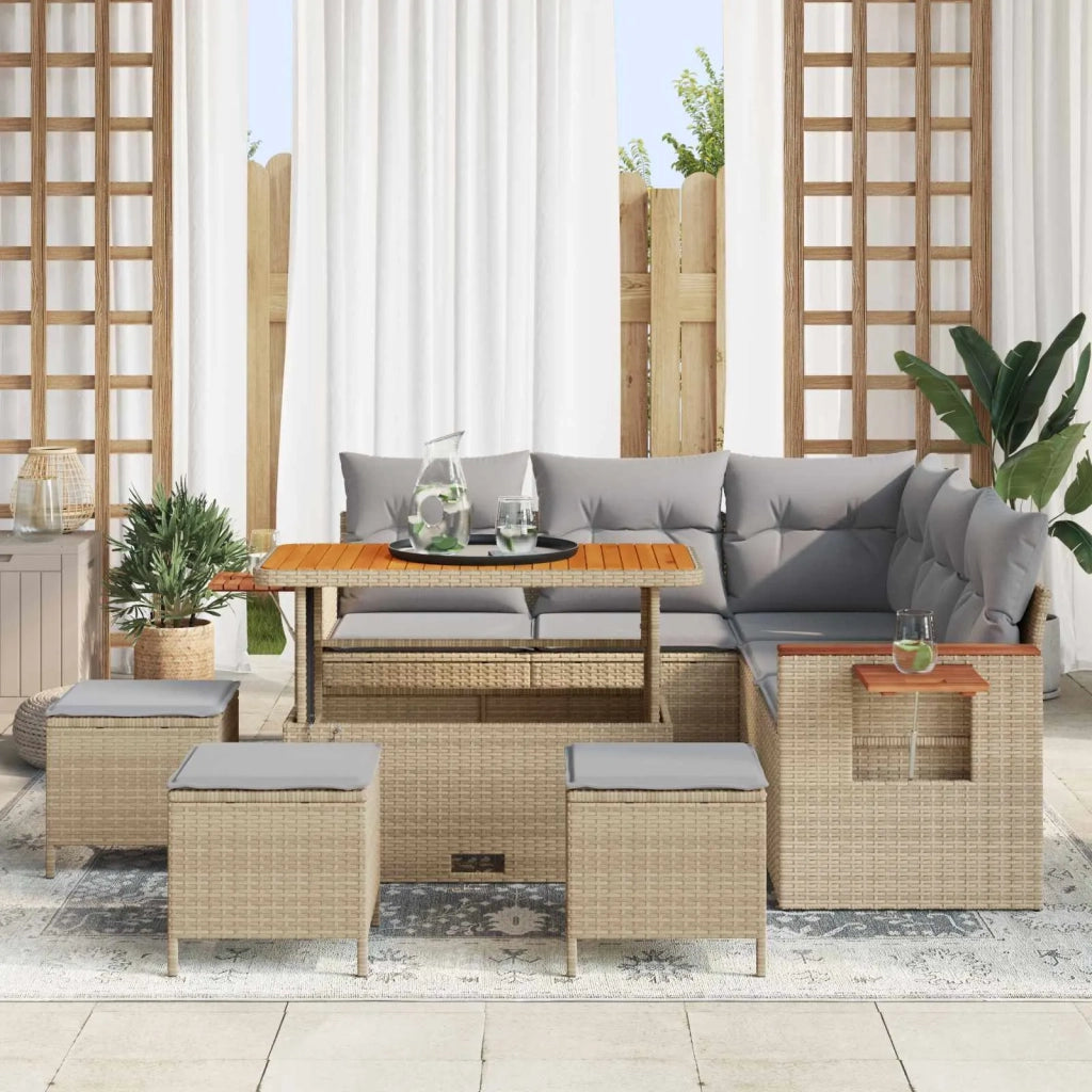 Set Divano da Giardino 9 pcs Beige polyrattan 3363052