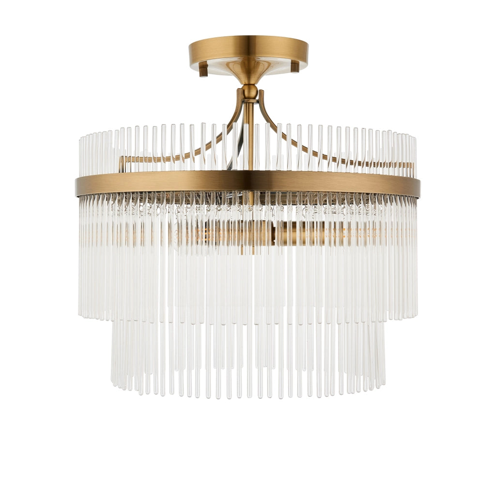 Plafoniera Art Déco rotonda ottone antico 3xE14 Endon