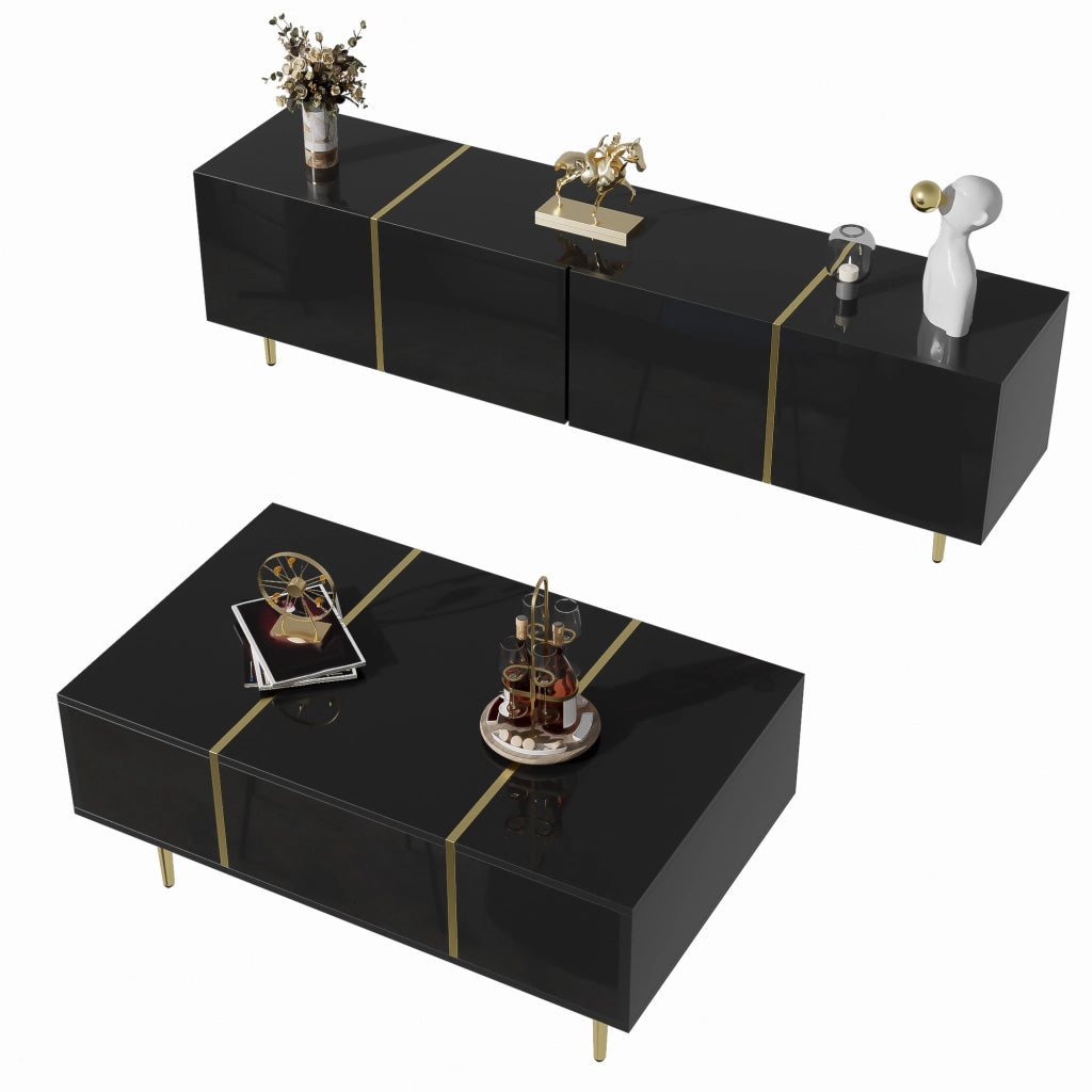 Cassettiera per TV nera lucida in MDF lunghezza 170 cm