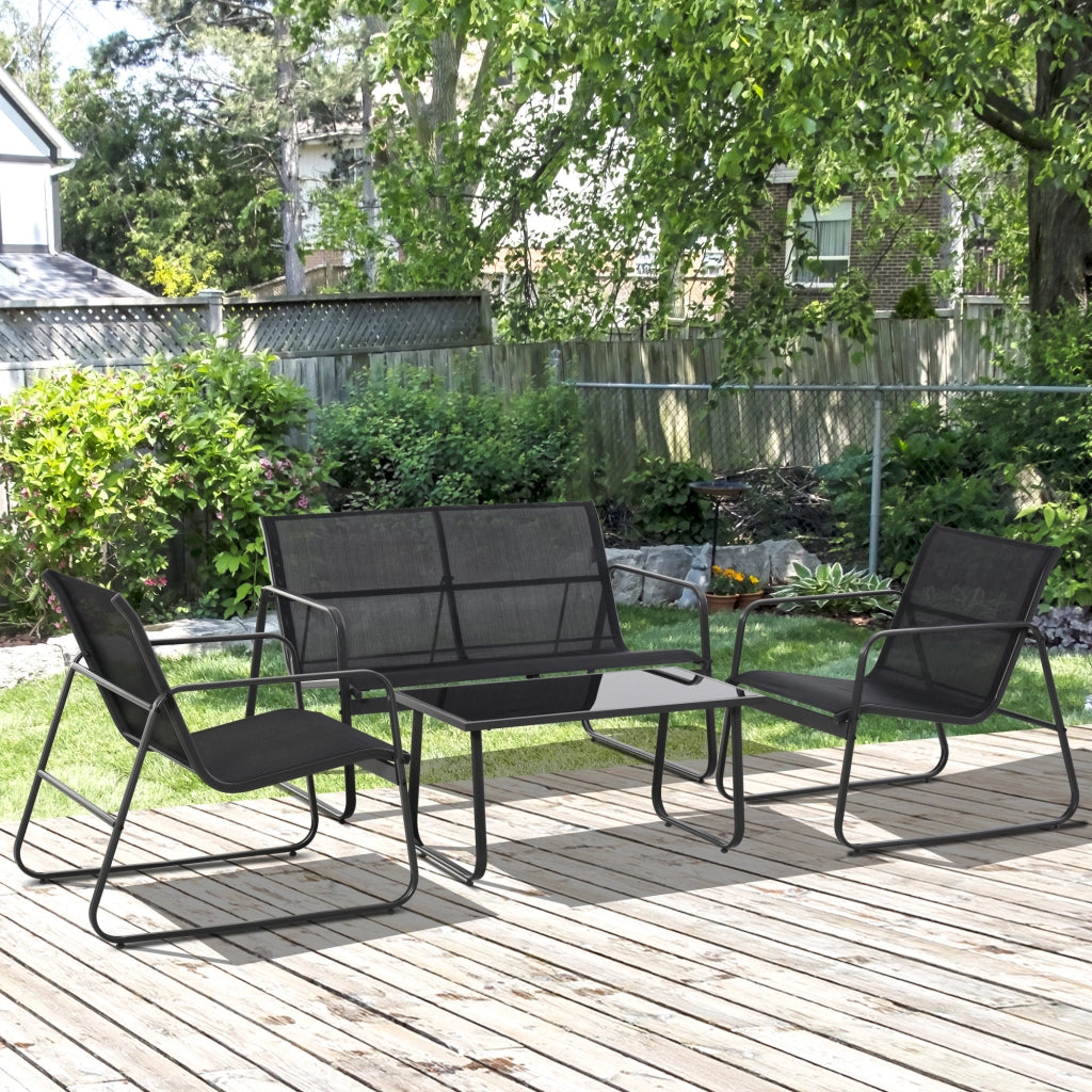 Set Salotto da Giardino 4 Pezzi ¨C Minimal ¨C Nero, Metallo, Texteline