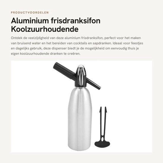Dispensatore di acqua 1L in alluminio - Contenitore di acqua con gas - Regolatore di pressione - Acqua frizzante - Ideale per succhi di frutta/cocktails/vino - Sifonatore