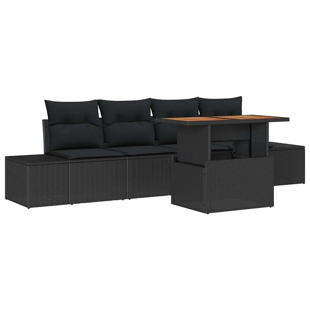 Set da Pranzo per Giardino con cuscino 5 pcs Nero e Marrone