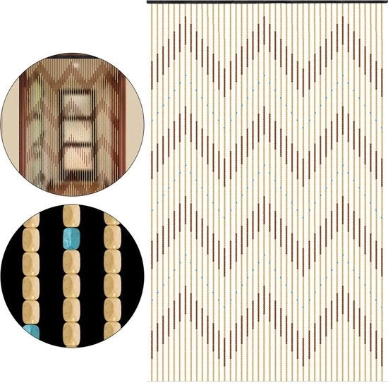 Velo da vento in legno e bambù con perle - stile Ibiza - lunghezza extra 90x220 cm - 31 cavi - marrone