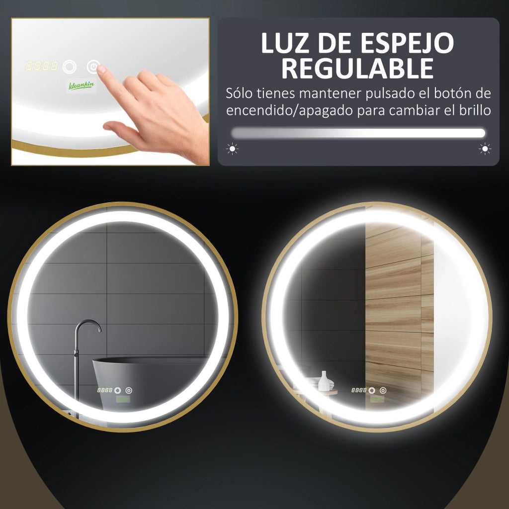 Specchio Bagno con Luce LED Regolabile ¨C Minimal ¨C Dorato ?60x4 cm