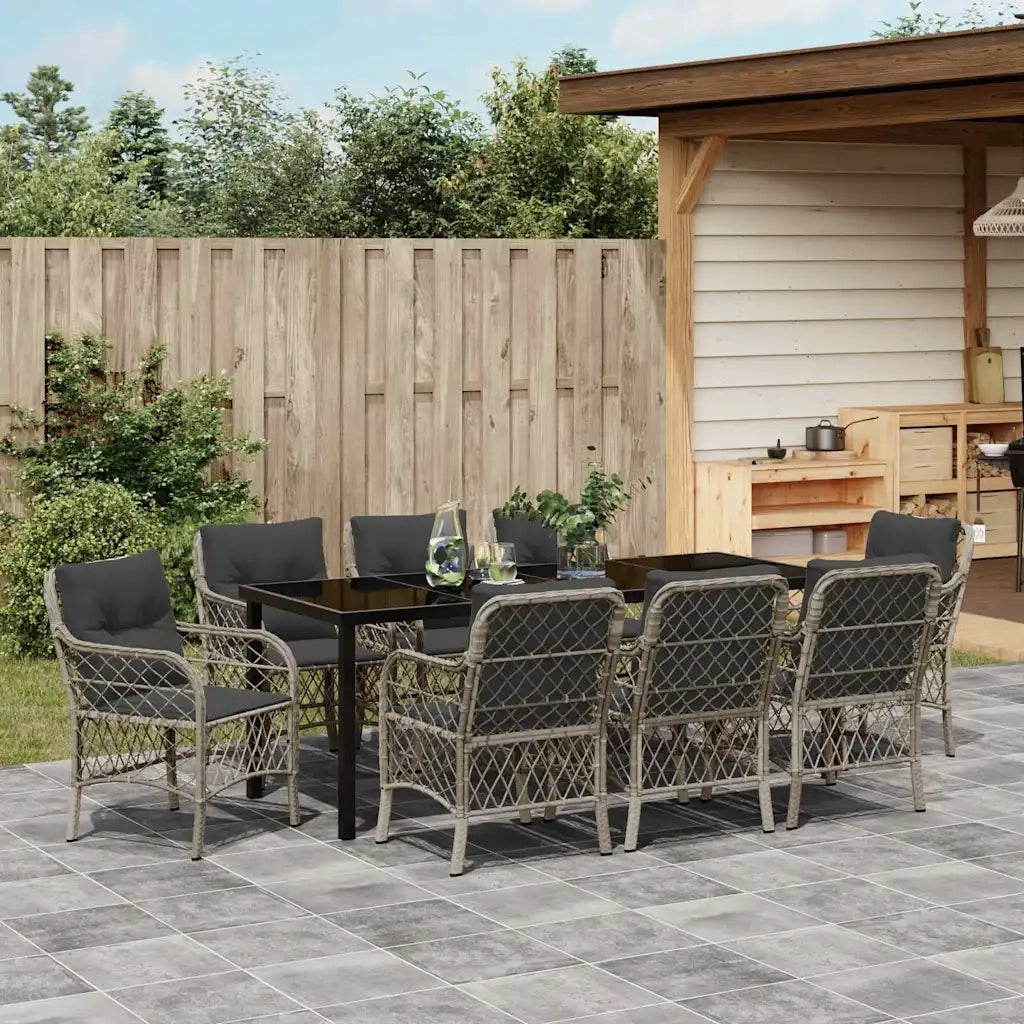 Set da Pranzo per Giardino 9 pcs Grigio chiaro polyrattan 3380245