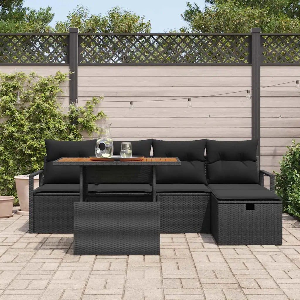 Set Divano da Giardino 6 pcs Nero polyrattan