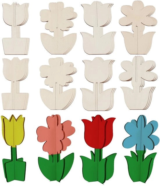 24 pezzi di fiori in legno per artigianato creativo