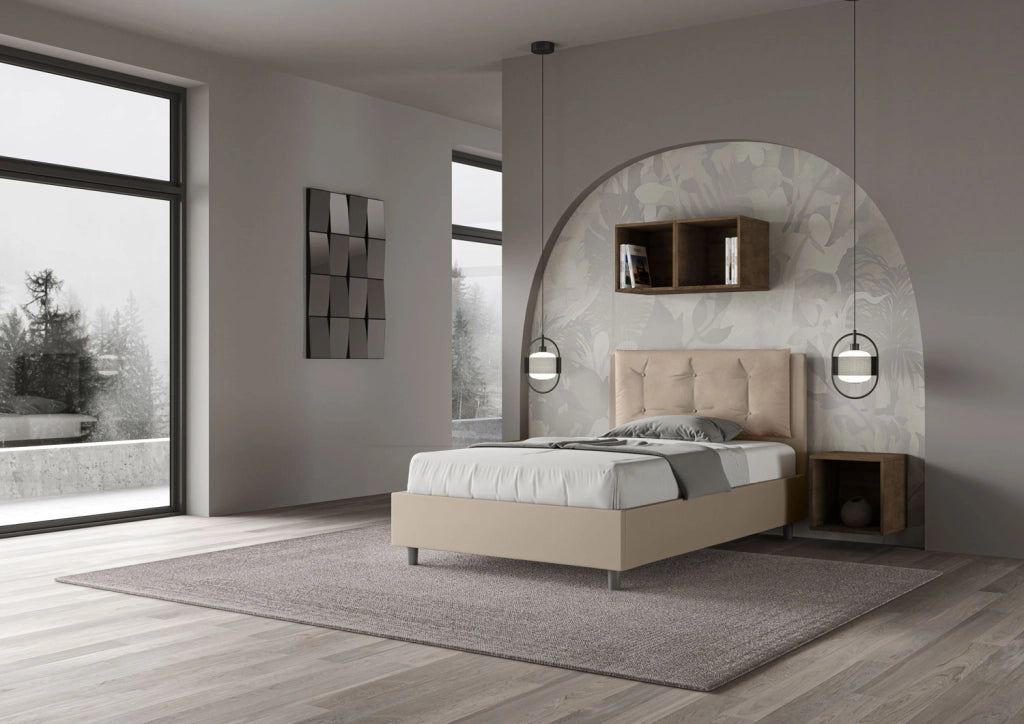 BS COM Letto una piazza e mezza senza rete imbottito 120x200 similpelle tortora