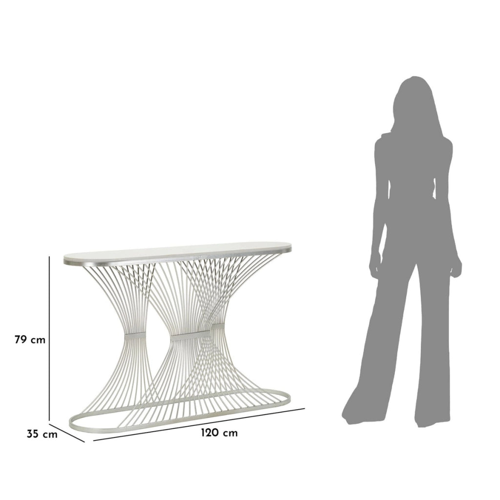 Console Stripe argento in ferro e marmo 120x35x79 cm