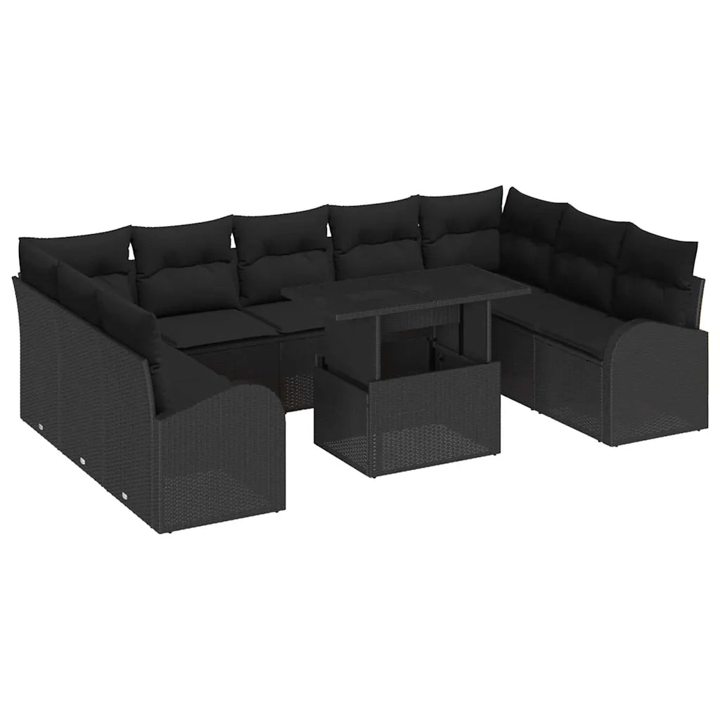 Set Divano da Giardino con archiviazione 10 pcs Nero polyrattan 3348709