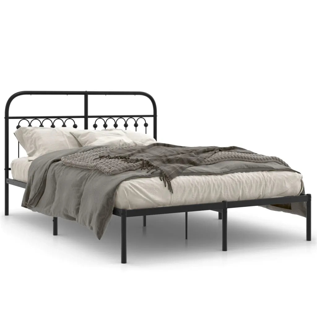 Letto matrimoniale | Letto per adulti | Giroletto con Testiera in Metallo Nero 140x190 cm