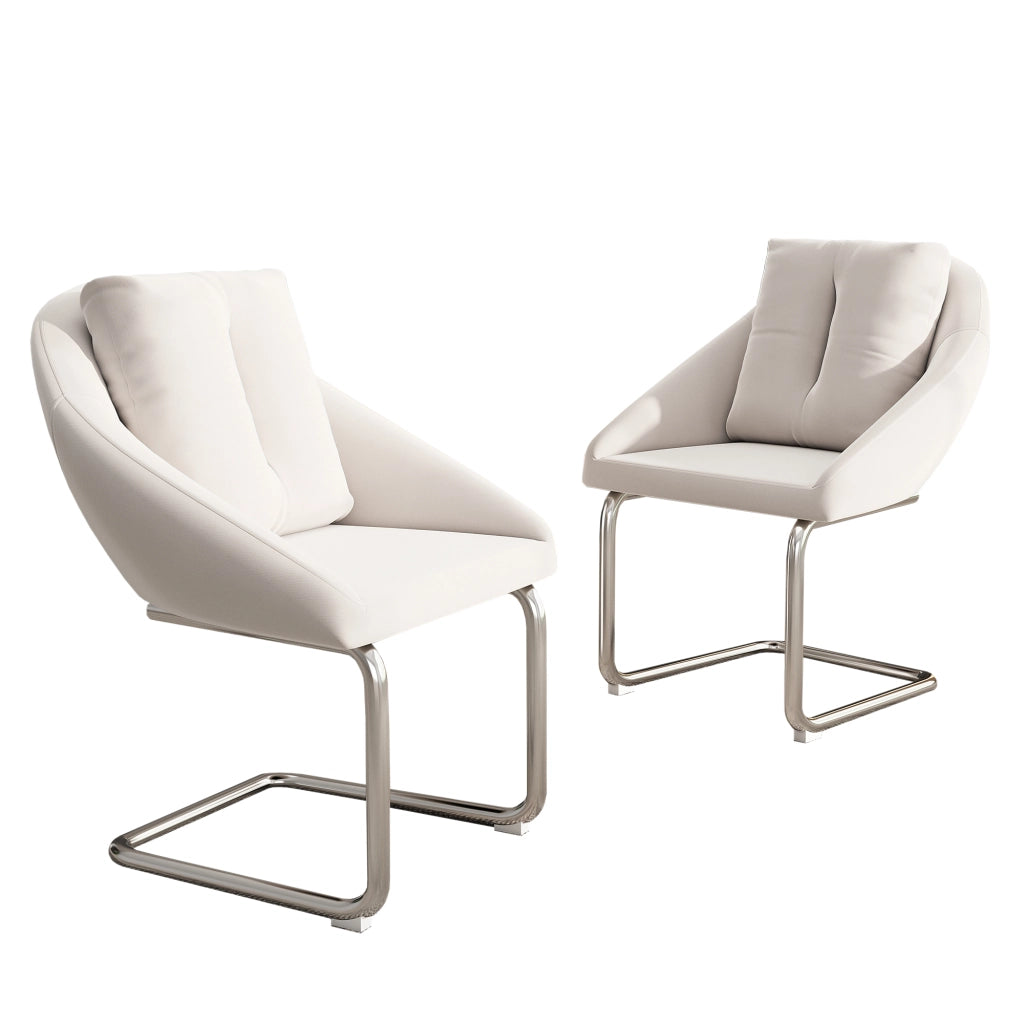 Sedia da Pranzo Set da 2 con Schienale Ergonomico e Cuscino, in Velluto e Metallo, Beige