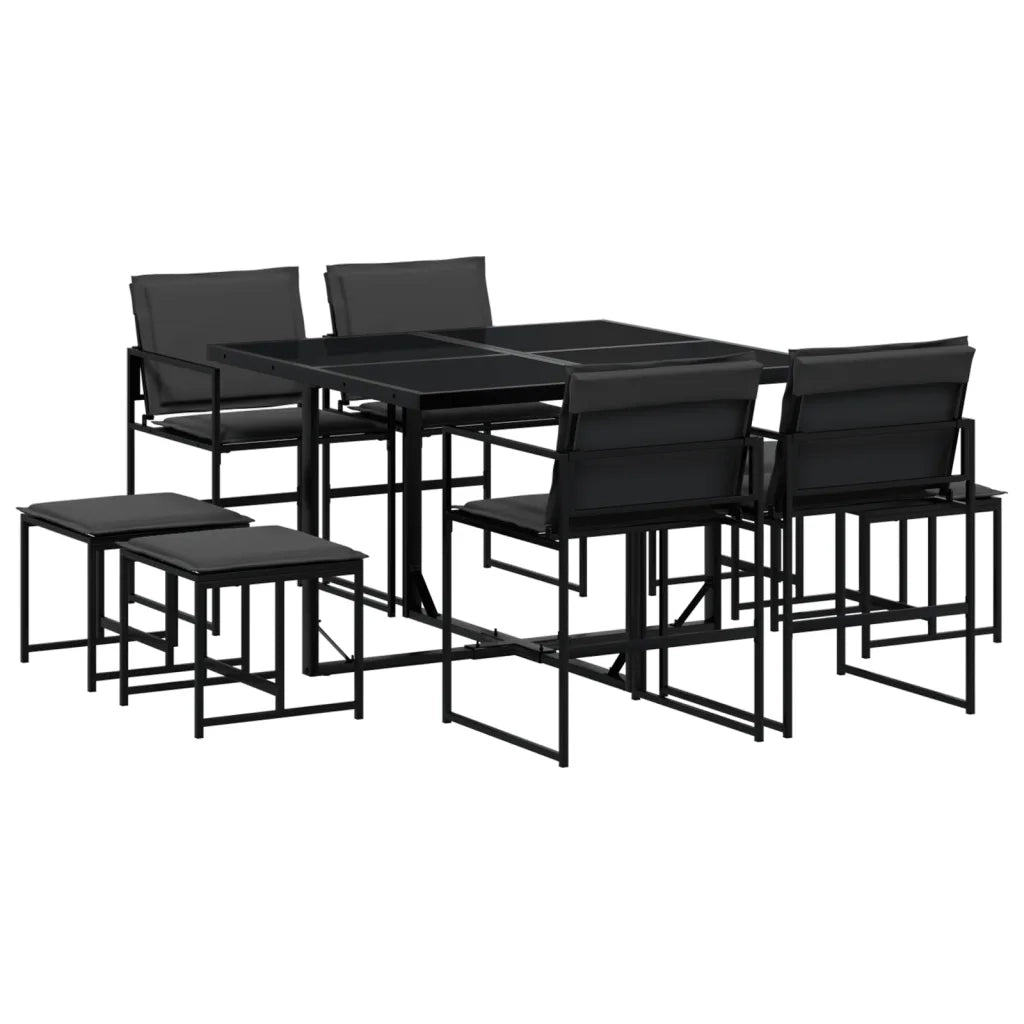 Set da Pranzo da Giardino 9 pz con Cuscini Nero in Textilene 3295083