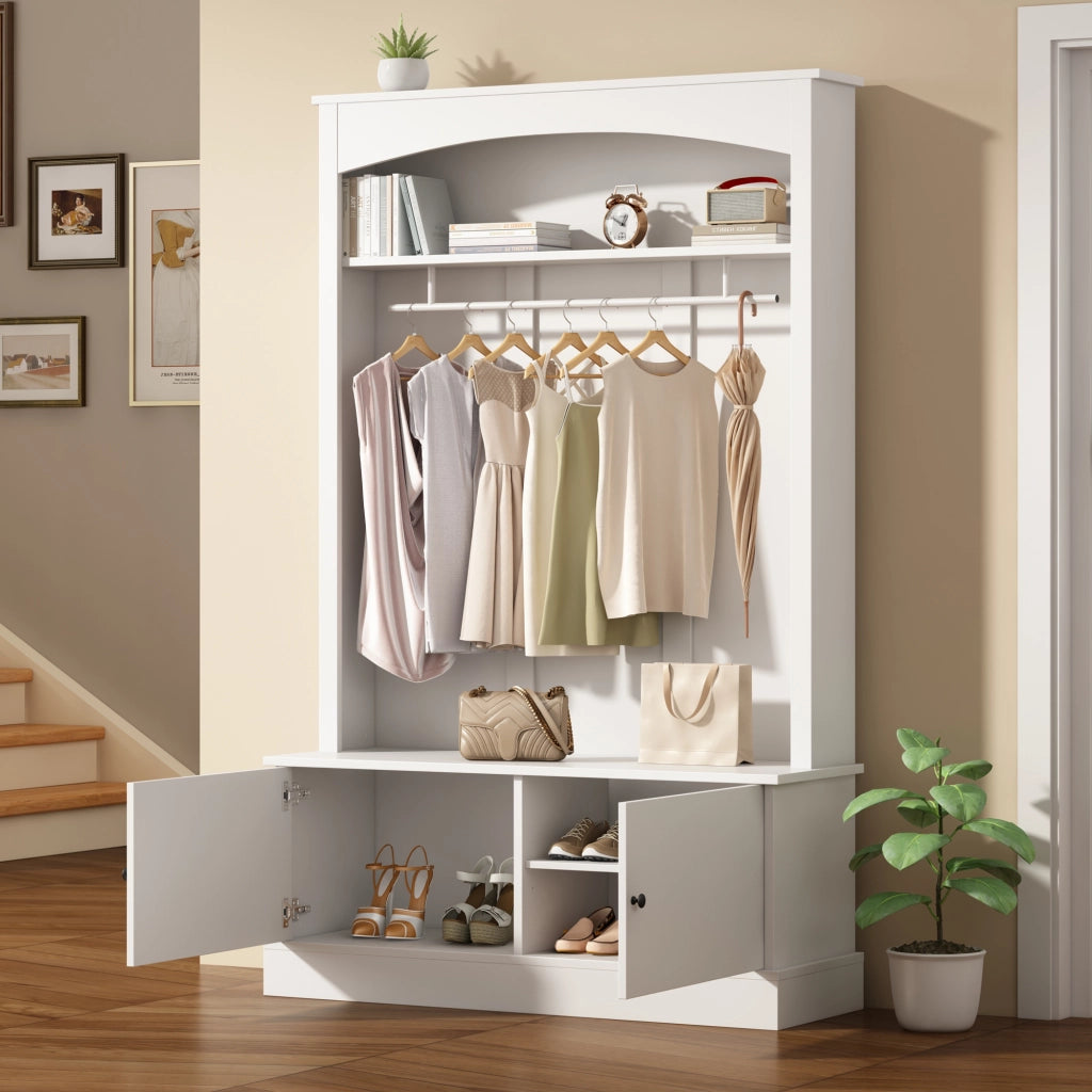 Scarpiera Armadio Ingresso con Panca ¨C MINIMAL ¨C Bianco, Ripiani Regolabili, Salvaspazio