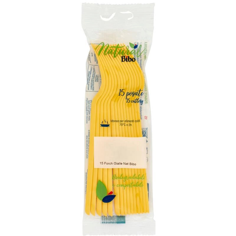 MAURY'S FORCHETTE BIO 15 PEZZI GIALLE BIODEGRADABILI E COMPOSTABILI