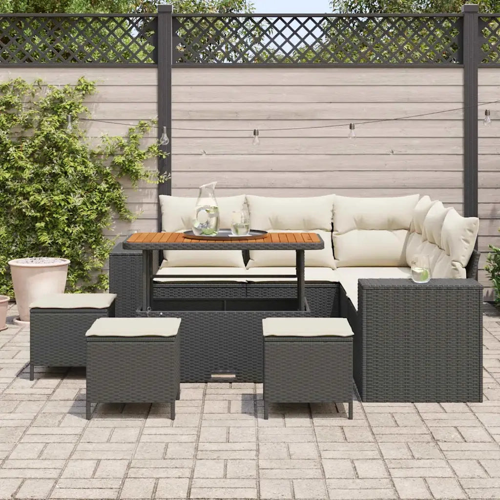Set Divano da Giardino 9 pcs Nero e Crema polyrattan 3363960