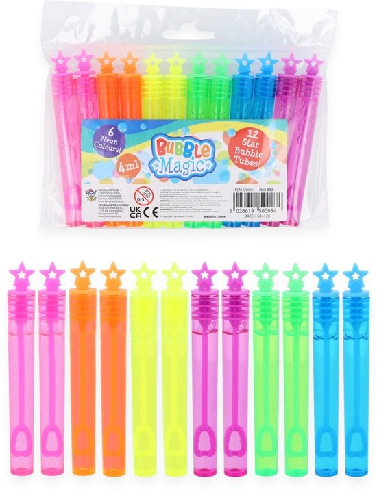 Boccie per bambini 12 pezzi - Colori neon - Cappello stellare - Sacchetti festivi - per bambini - 10,5 cm di lunghezza - Boccie per bambini