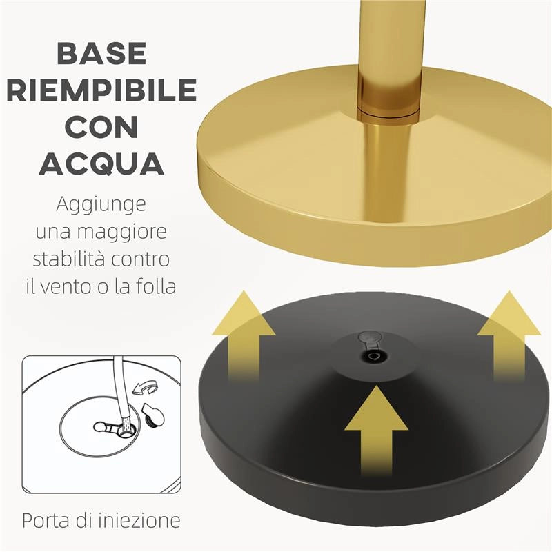 COLONNINE SEGNAPERCORSO IN ACCIAIO INOX ORO CON CORDA VELLUTATA ROSSA DI 1.5 M E BASE RIEMPIBILE Ø 32X96 CM
