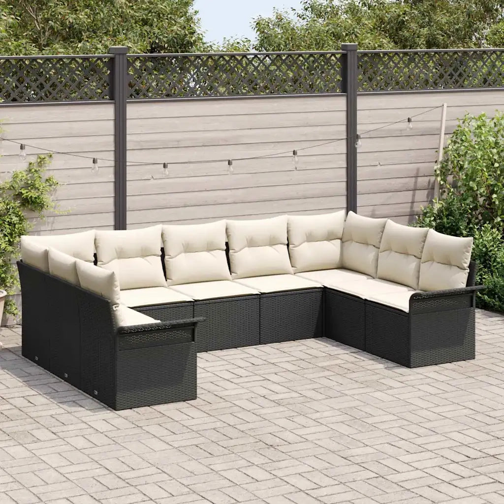 Set Divano da Giardino con cuscino Nero polyrattan