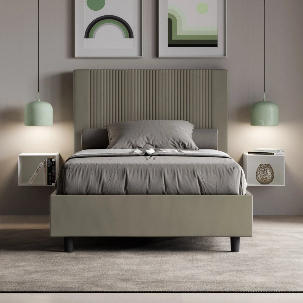 BS COM Letto una piazza e mezza con rete imbottito 120x190 similpelle cappuccino