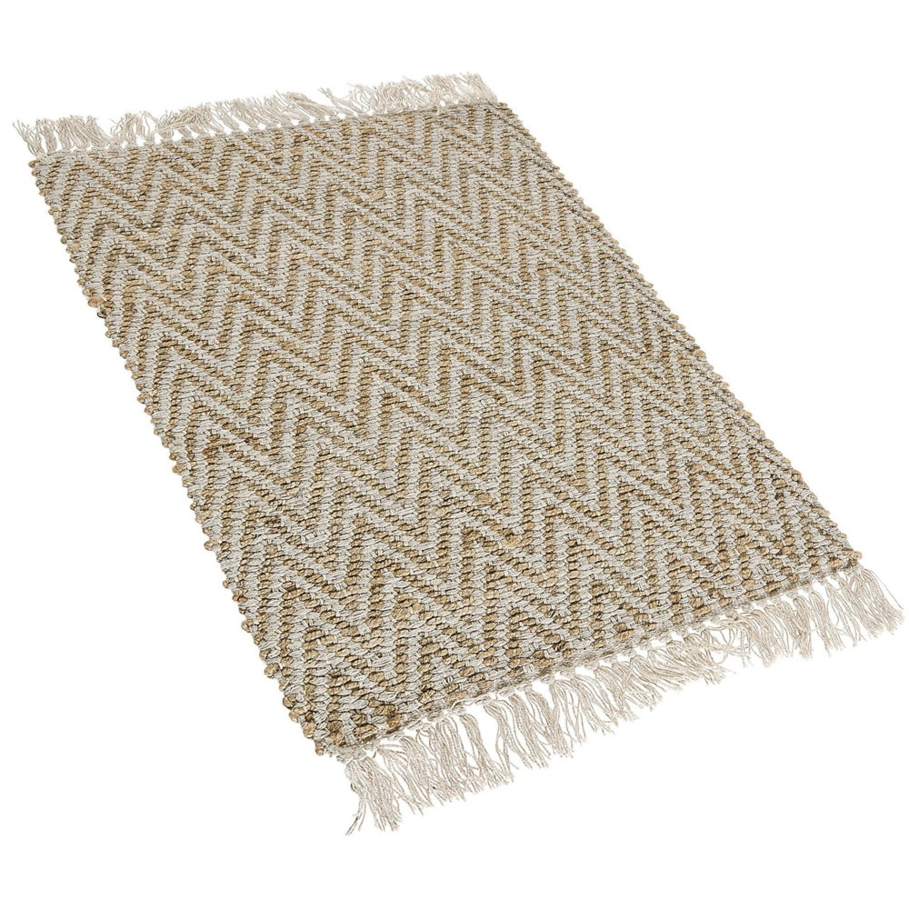 Tappeto passatoia Beige iuta e cotone 50 x 80 cm con frange intrecciato a mano Boho ingresso camera da letto
