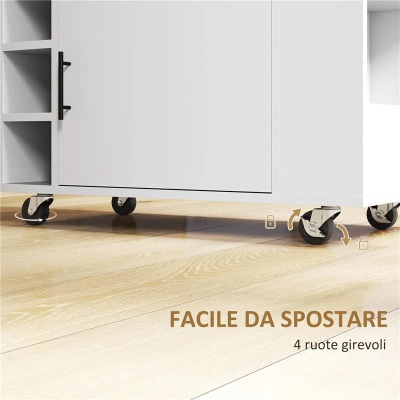 CARRELLO DA CUCINA CON RUOTE RIPIANI ARMADIETTO E PORTABOTTIGLIE 83X40X83 CM ROVERE E BIANCO