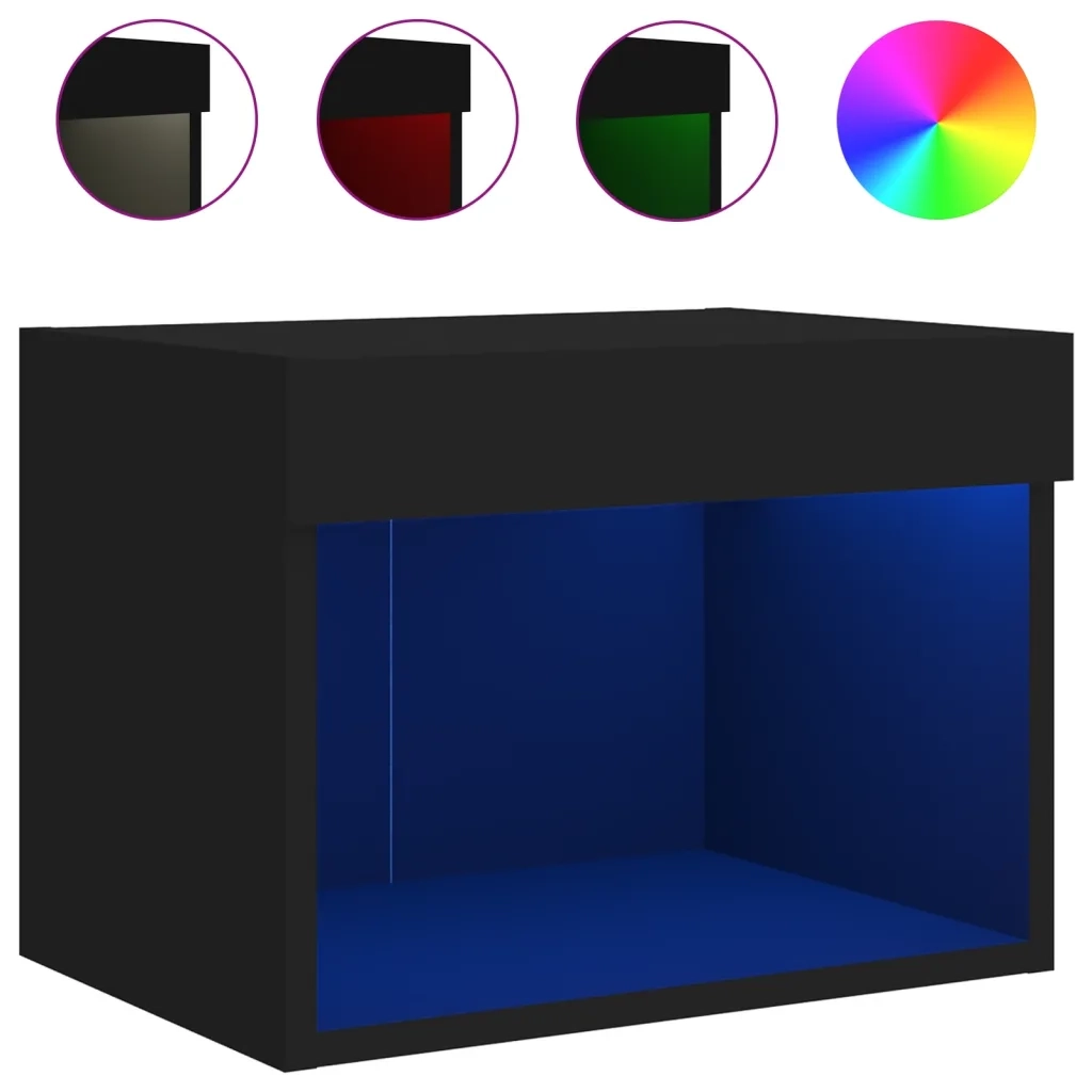 Comodini con Luci LED a Parete 2pz-Set di 2 Tavolino da notte Neri