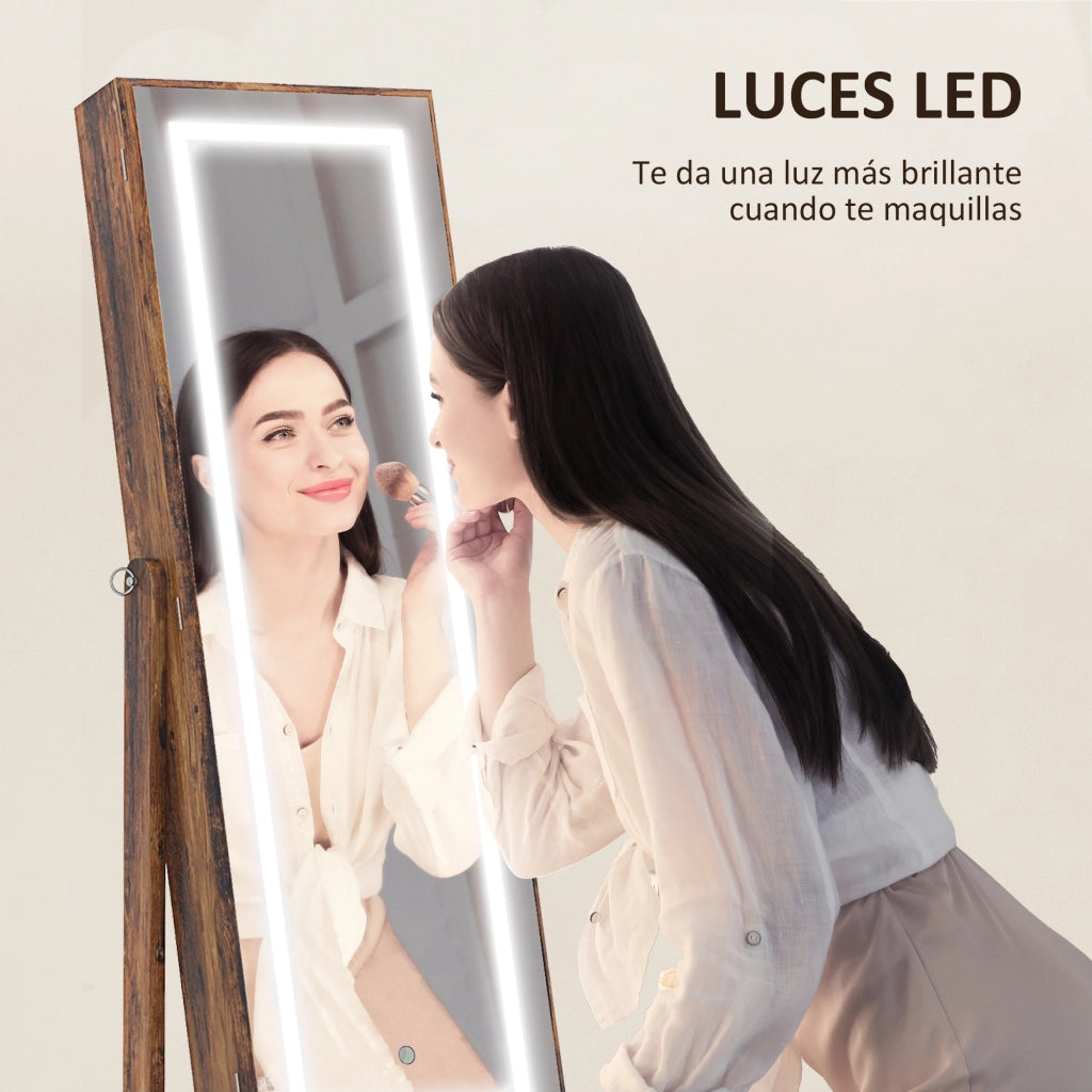 Specchio Cassettiera con Luci LED ¨C Minimal ¨C Marrone 60x40x138