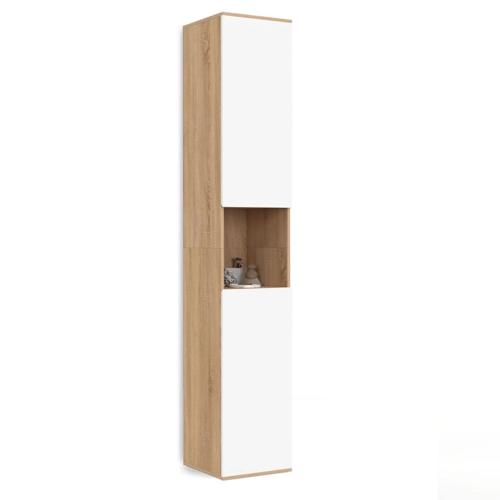 IDMarket - TOMI pensile da bagno a 2 ante e 1 nicchia in faggio bianco