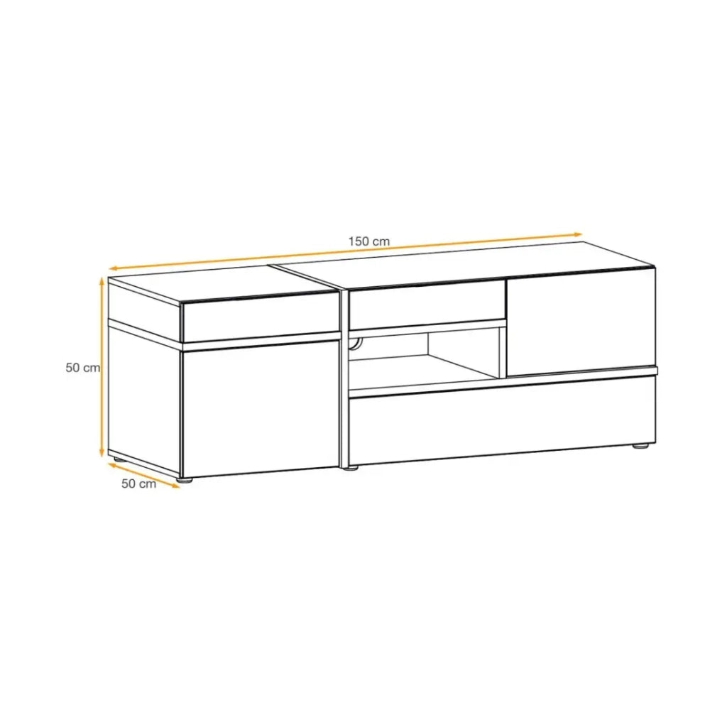 Mobile TV CRISS – 2 porte, 1 cassetto, LED – Rovere chiaro e nero