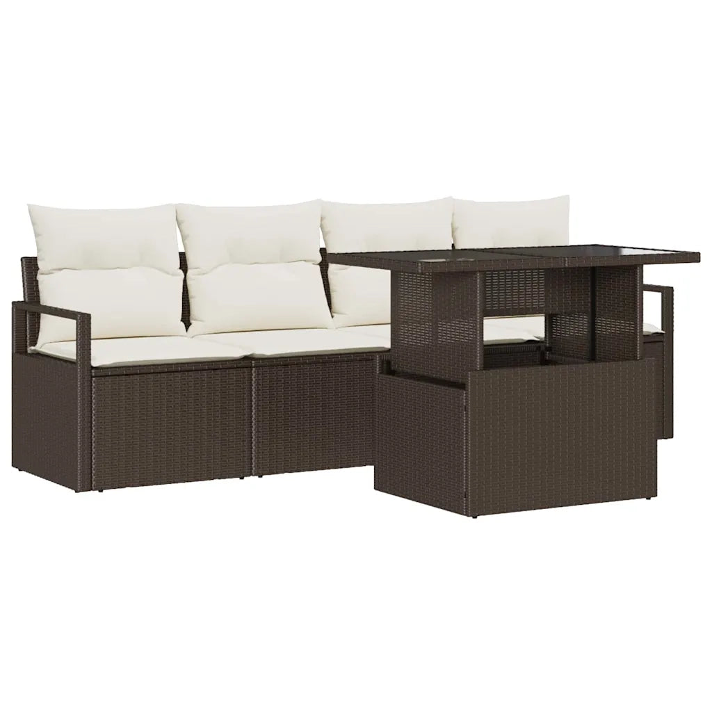 Set Divano da Giardino 5 pcs Marrone Poly Rattan