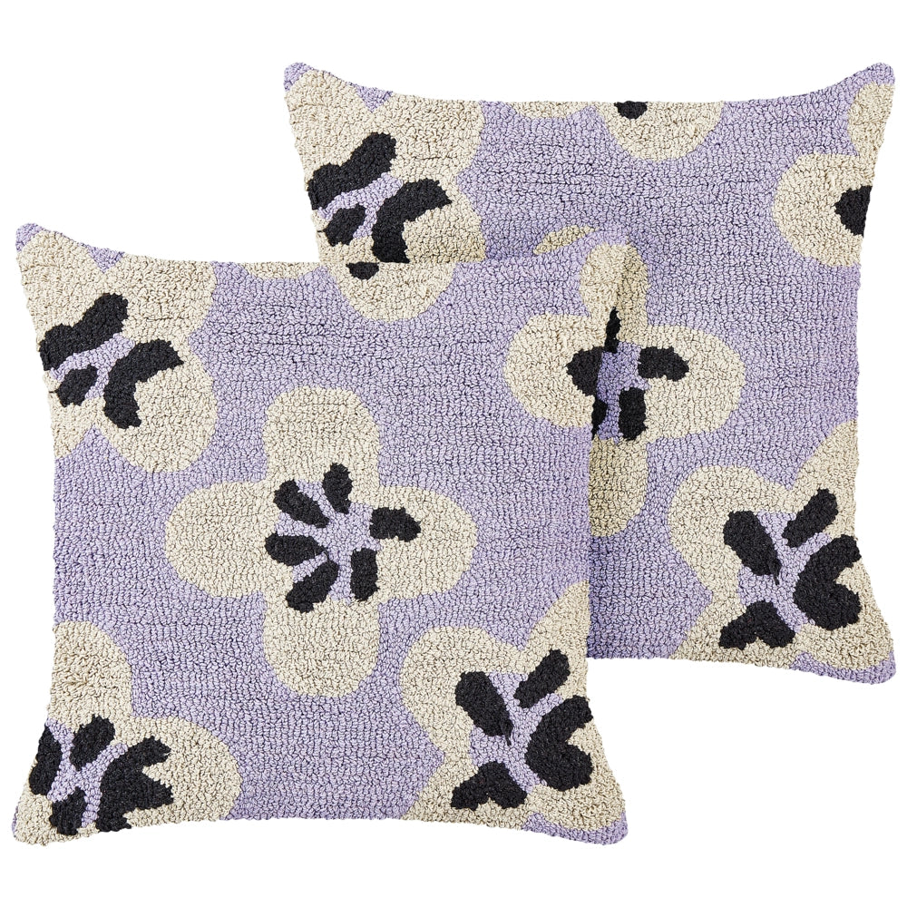 Set di 2 cuscini in cotone viola 45 x 45 cm decorativi con motivo floreale