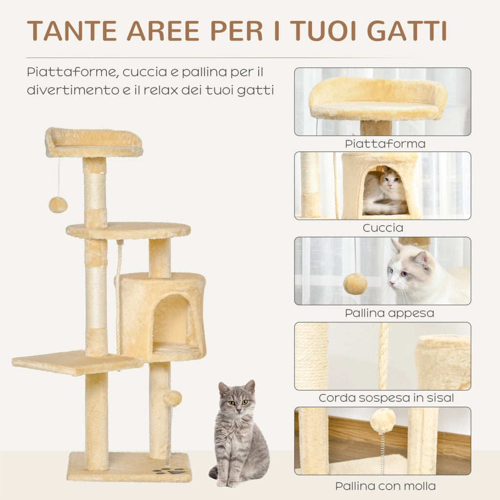 Albero Tiragraffi per Gatti in Legno a 4 Livelli con Cuccia ¨C Minimal ¨C 114 cm