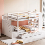 Letto a castello 90x200 cm - Xylo - Bianco con scala di sicurezza e cassetti