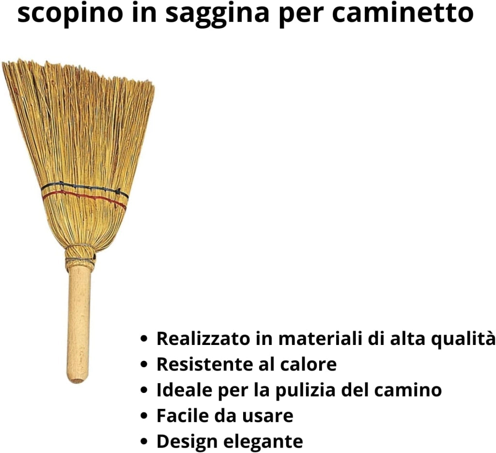 2 pz Scopa Di Saggina Per Camino Piccola, Ideale Per Raccogliere Cenere e Polvere Di Legno, Scopino Camino Con Manico in Legno Resistente Al Calore, Criscuolo Brico Store