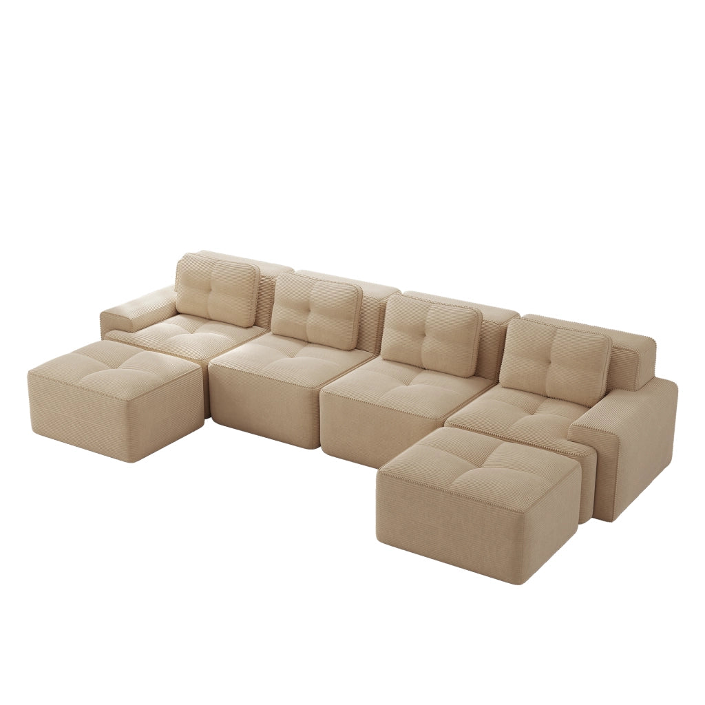 Divano modulare senza ossa - Zephmum- U-forma 4 posti velluto beige