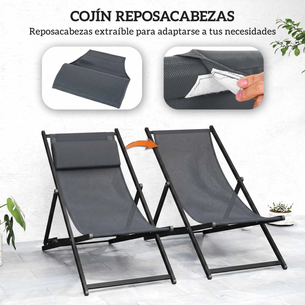 Lettini da giardino pieghevoli 2 pezzi ¨C Minimal ¨C Grigio 60x100x85 cm