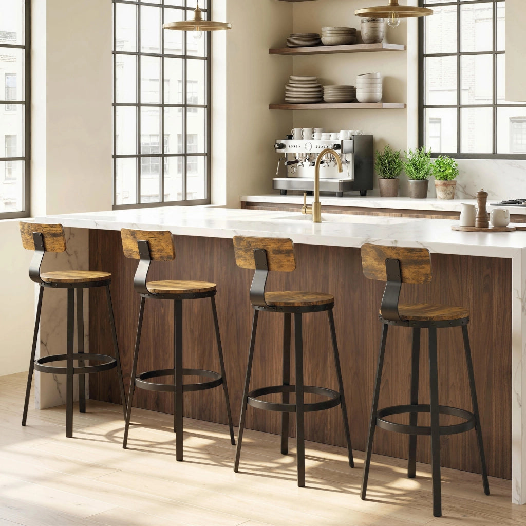 Sgabelli da Bar Set 2 Pezzi ¨C Minimal ¨C Legno e Metallo Marrone 37x47x96 cm