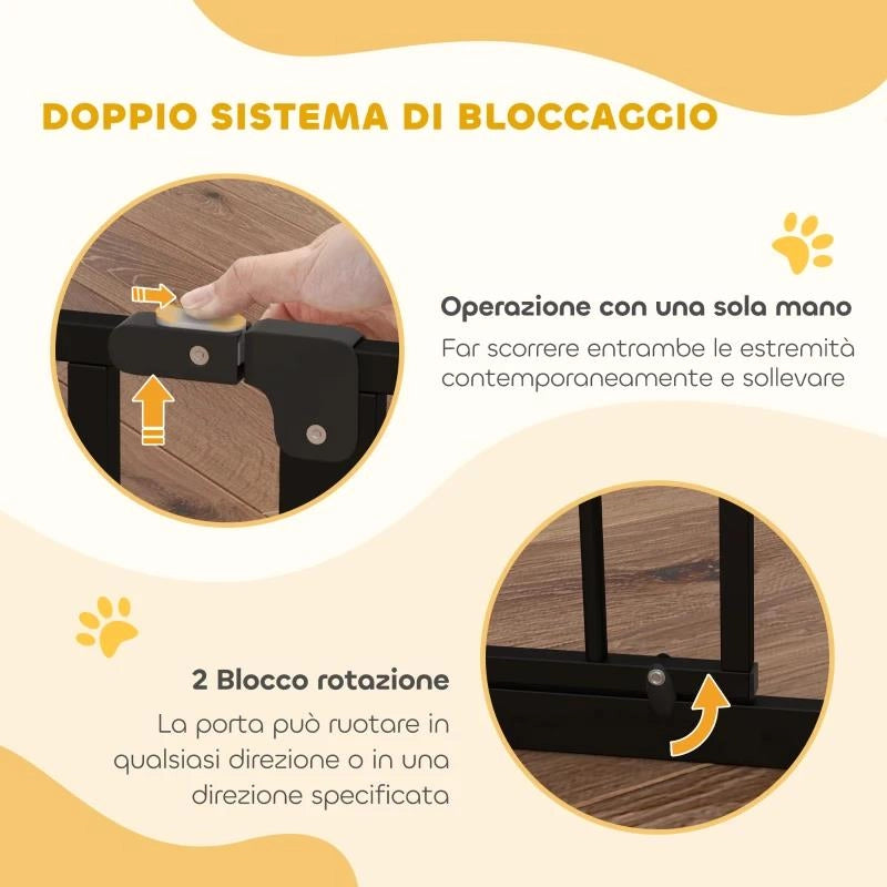 CANCELLETTO PER CANI ESTENSIBILE E REGOLABILE PER SCALE E PORTE, IN ACCIAIO E ABS, 75-85X76 CM, NERO