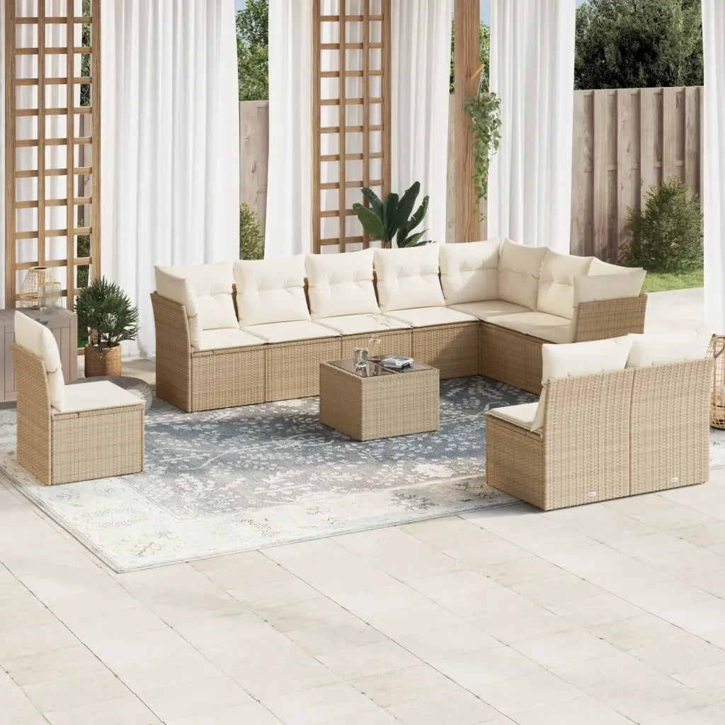 Set Divani da Giardino 11 pz con Cuscini Beige in Polyrattan 3249647