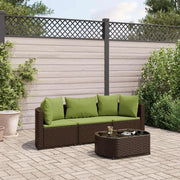 Set Divano da Giardino 4 pz con Cuscini Marrone in Polyrattan