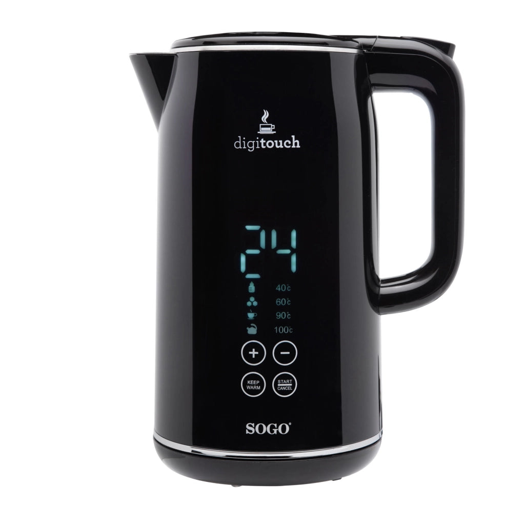 Bollitore elettrico 1,7L con display LED touch, controllo temperatura e doppia parete acciaio inox 2200W - Sogo